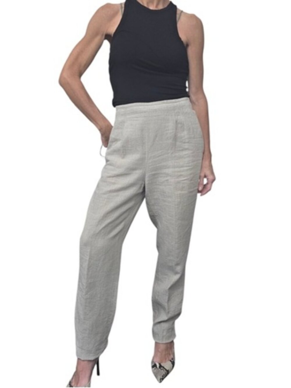 Emanuel Ungaro 100% Linen High Rise Tapered Pants 6 Split Cuff